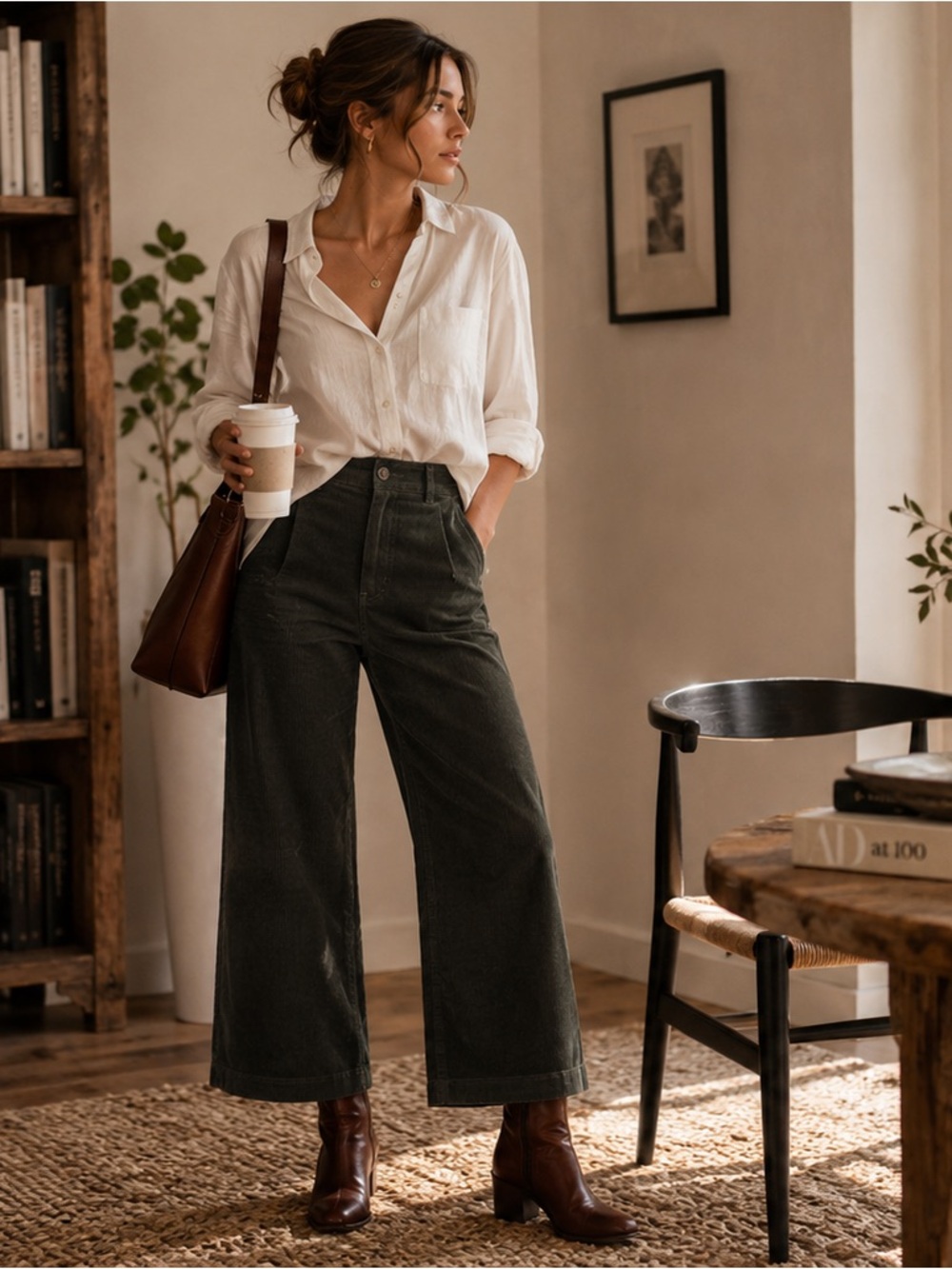 Anthropologie Maeve The Colette Crop Wide-Leg Corduroy Pants Green Size 29